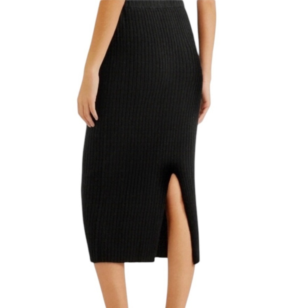 SUEDE Black flat front faux suede lined midi women's 10 Petite skirt event party - Picture 3 of 12